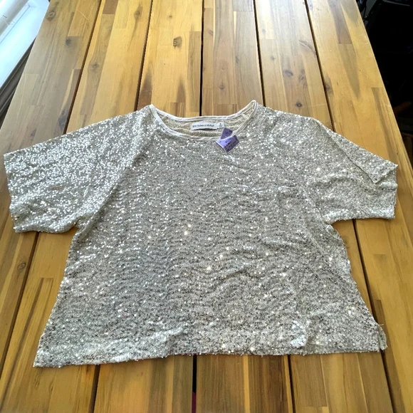 Nwt Rebecca Minkoff Champagne Sequin Crop T-Shirt Size Medium - Picture 1 of 3